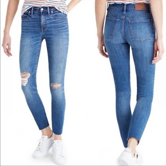 Madewell Denim - Madewell 9” high riser skin skinny jeans distressed 26